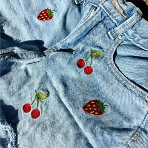 Old Navy Light Blue Kids Shorts with Cherry/Strawberry Embroidery